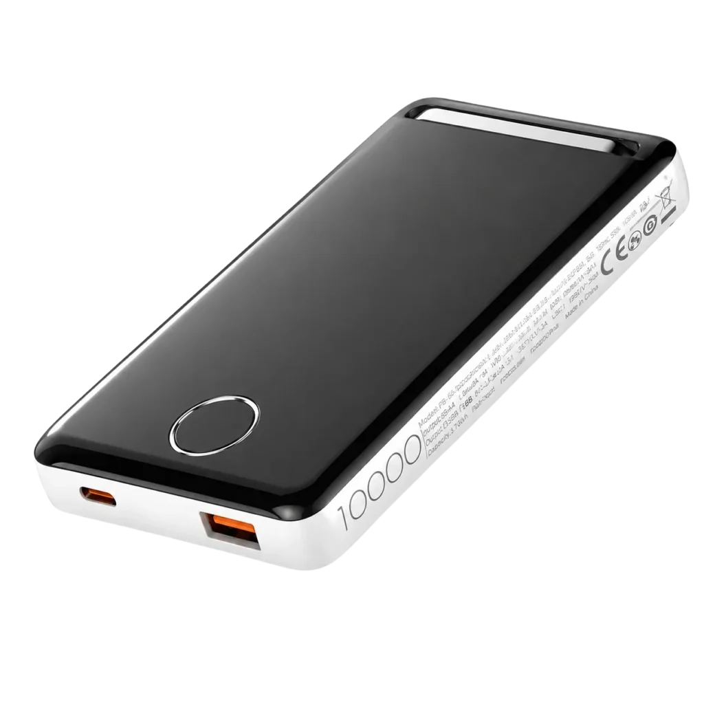 Power bank inalámbrico magnético LDNIO PQ17 10000mAh color negro con acabado premium brillante, carga portátil compacta con puertos USB y diseño moderno sobre fondo blanco.