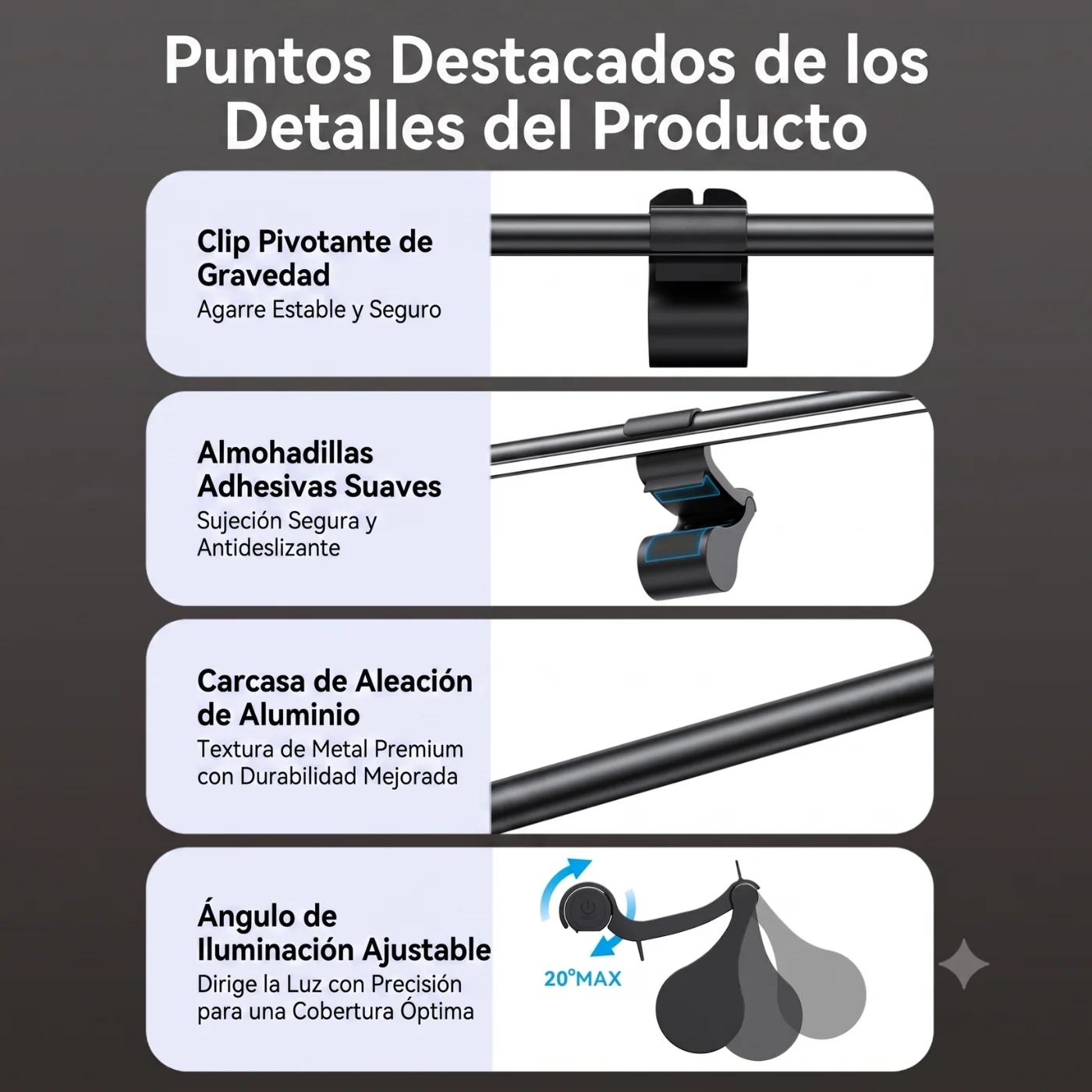 Barra de Luz cClip para Monitor Aluminio Negro PDAB0 Vention (4)