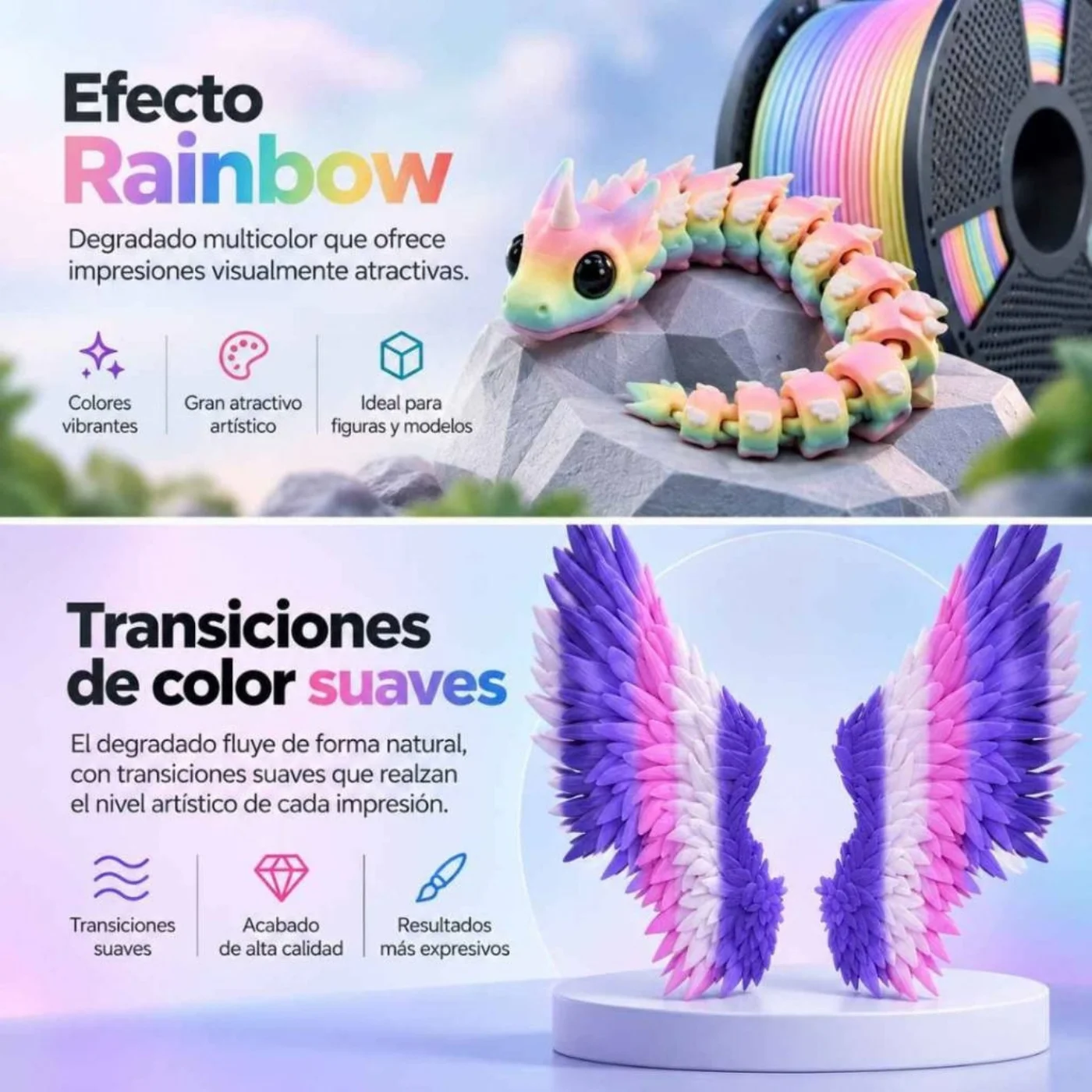 ARCOIRIS 04 Filamento Sunlu Pla Rainbow (arcoíris)1kg (2)