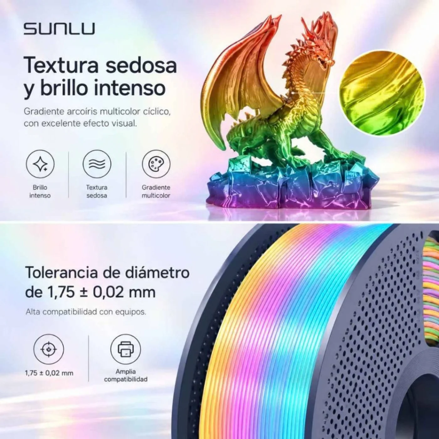 ARCOIRIS 06 Filamento Sunlu Pla Rainbow (arcoíris)1kg (7)