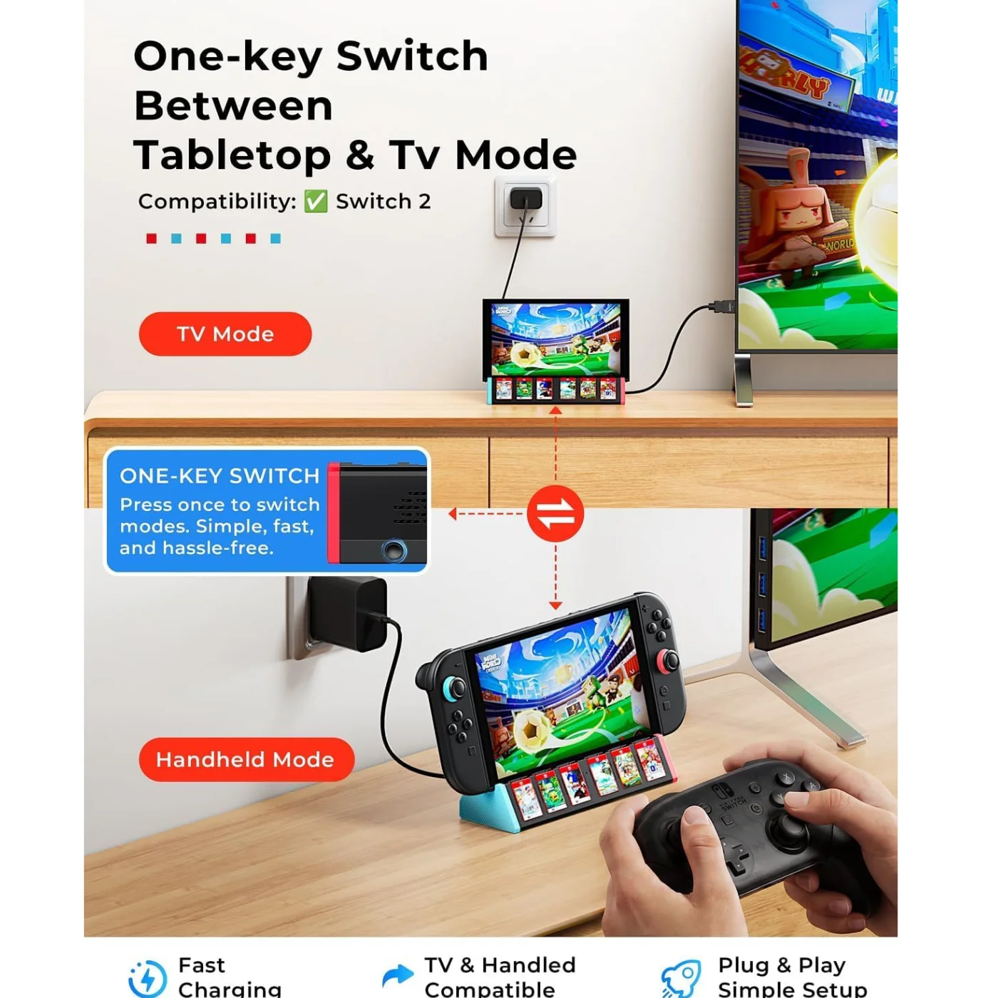 Base De Carga Y Dock De Tv Para Nintendo Switch 2 Hc824 (4)
